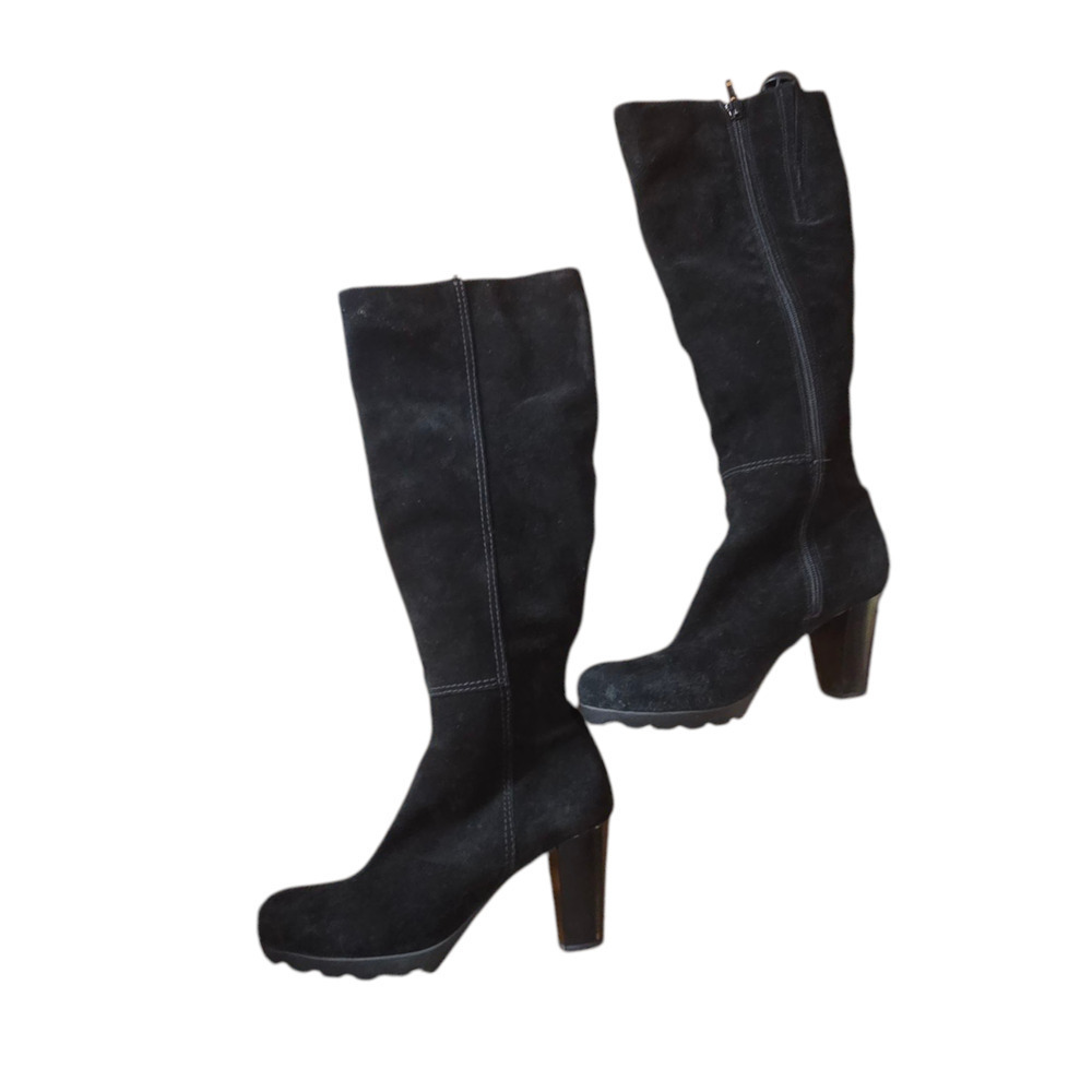 La Canadienne Beverly Black Tall Suede Boot Heel Size 6 Waterproof - Picture 3 of 8